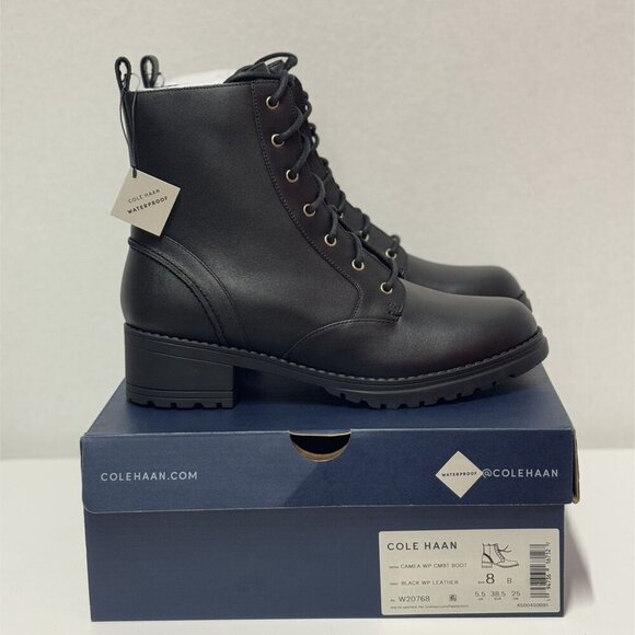 COLE HAAN / Camea WP / Grand Pro Rally / Waterproof / Combat Boot US / Black Lac - Picture 9 of 10